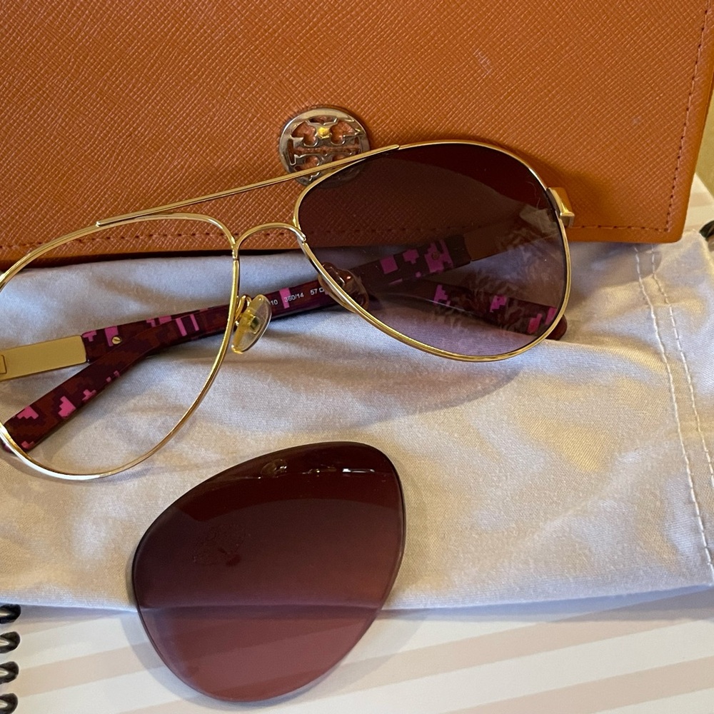 Tory Burch Gold Pink Aviator Sunglasses